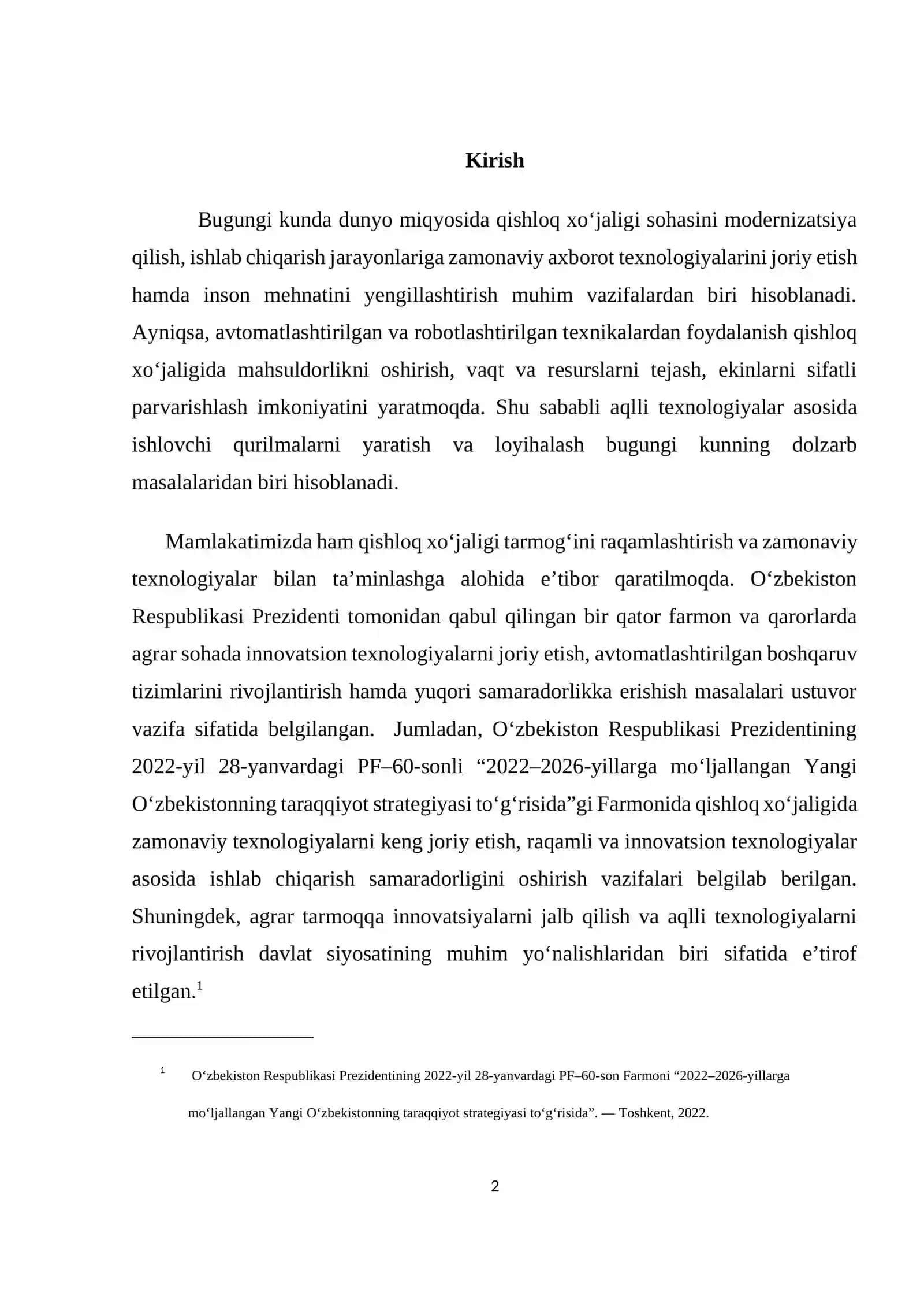 Avtomatlashtirilgan va robotlashtirilgan qishloq xo‘jaligi texnikalarini loyihalash 2