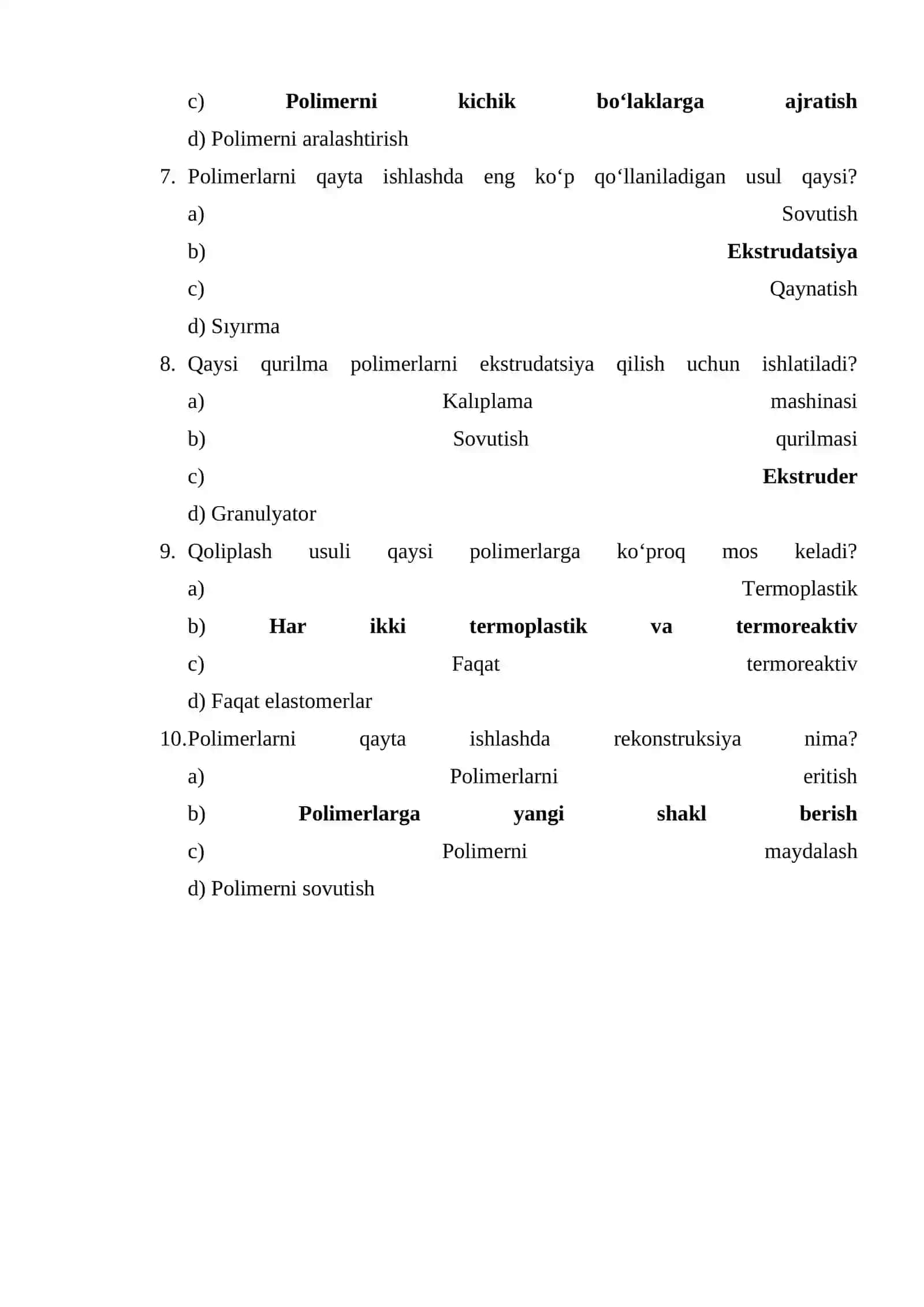 10-Ma’ruza: Polimerlarni qayta ishlash texnologiyalari 2