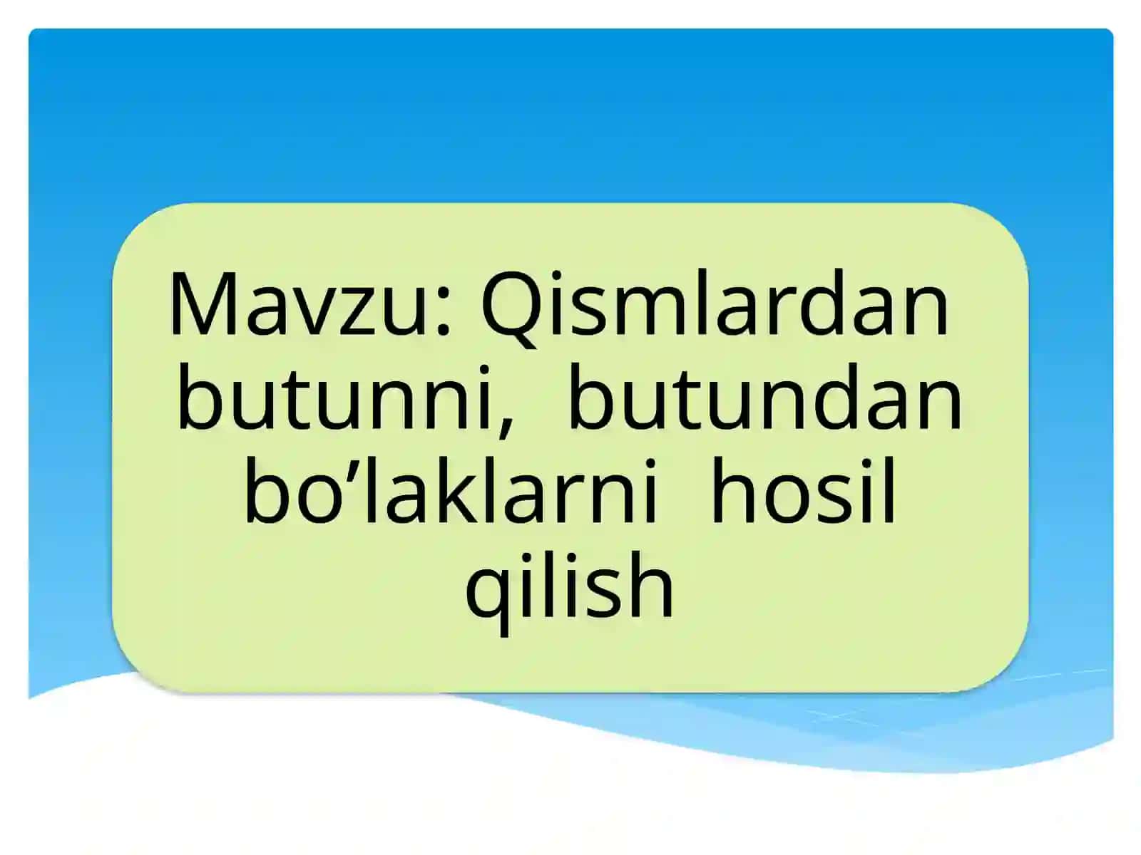 Matematika fanidan 1-sinf uchun 1 Soatlik taqdimoti 2