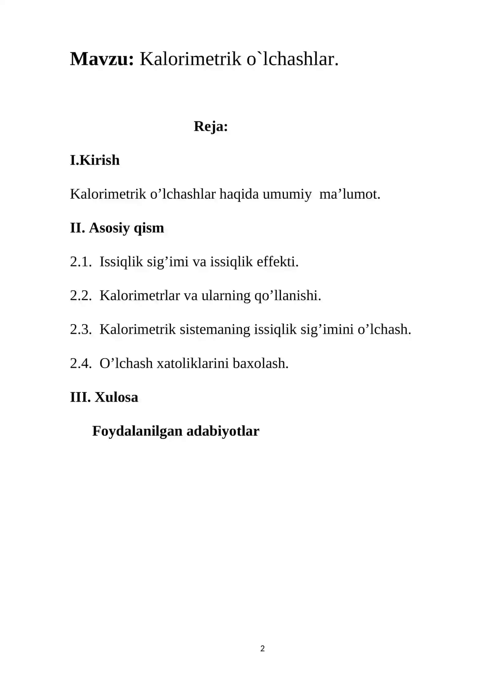 Kalorimеtrik o`lchashlar 2