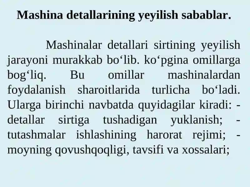 Mashinalarni ishlatishda moslamalarining ishdan chiqish sabablari 2