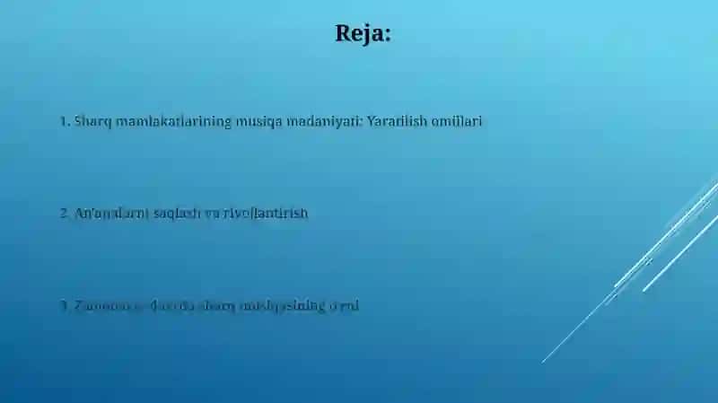 Sharq mamlakatlari musiqasi va madaniyati yaratib turish 2