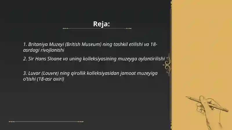 XVIII asrda G‘arbiy Yevropa muzeylari(Angliya va Fransiya) 2