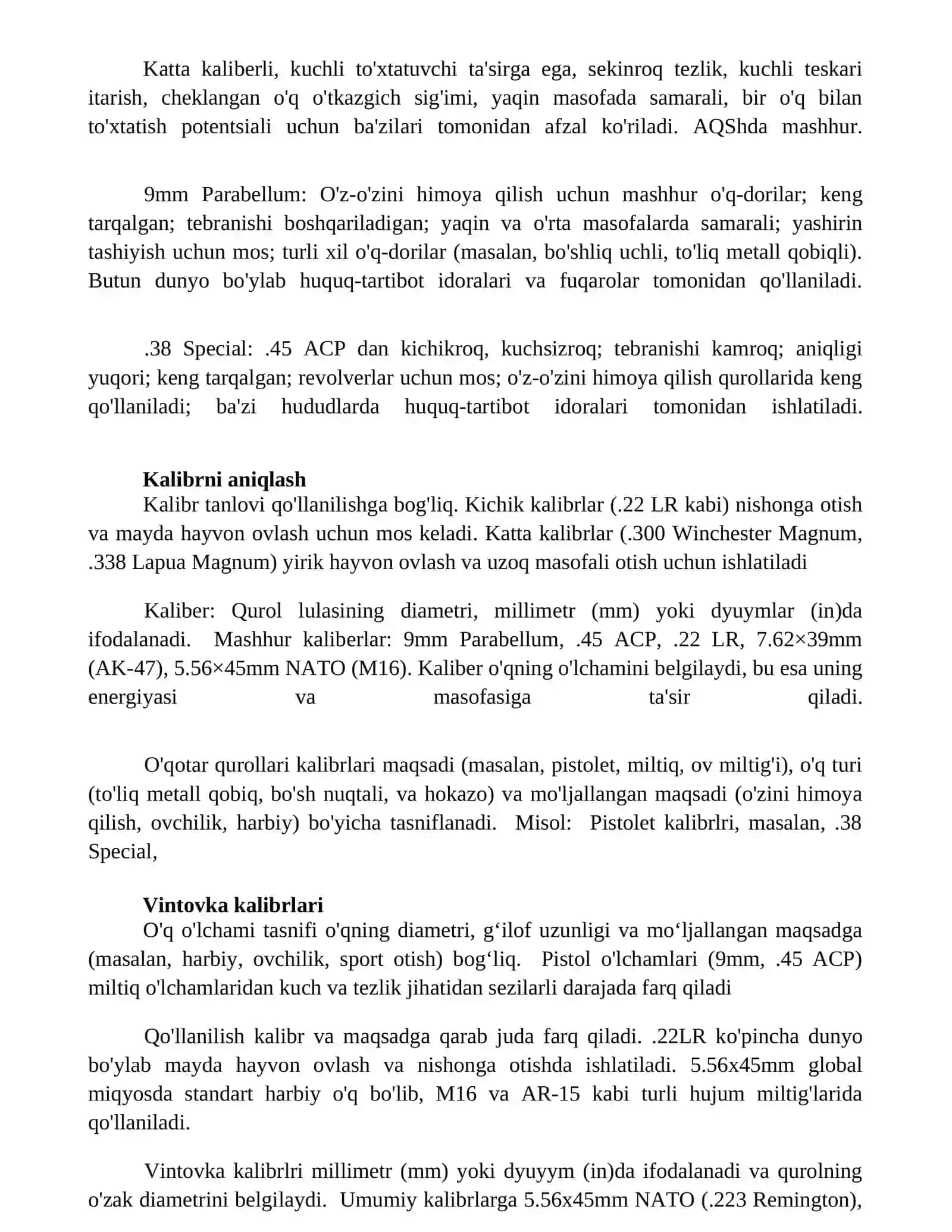 Kalibrlar ularni klassifikatsiyasi va ishlatilish 2