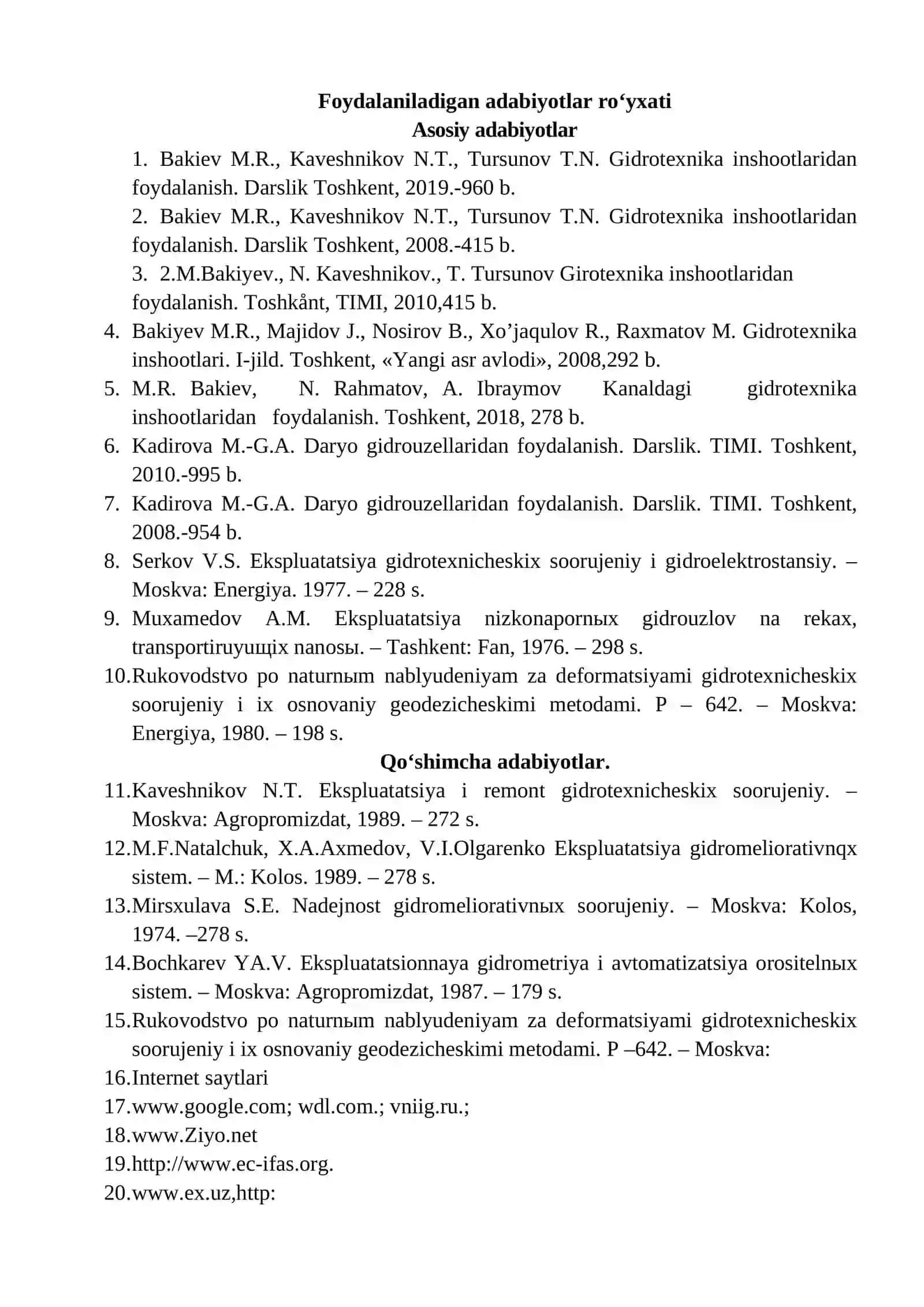 Gidrotexnika inshootlaridan foydalanish 2
