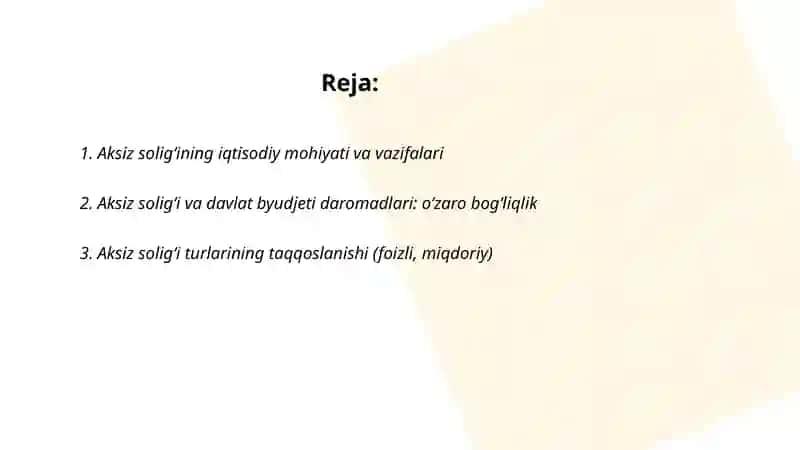 Aksiz solig‘ining iqtisodiy mohiyati va davlat byudjeti daromadlarini shakllantirishdagi ahamiyati 2
