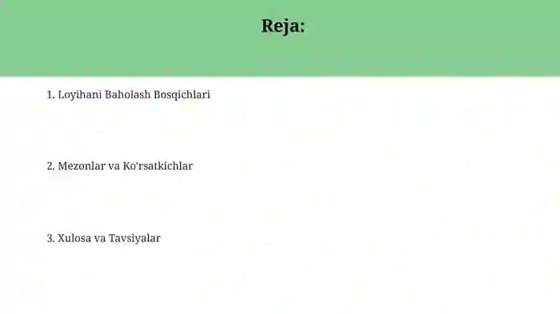 Loyihalarni baholash bosqichlari 2