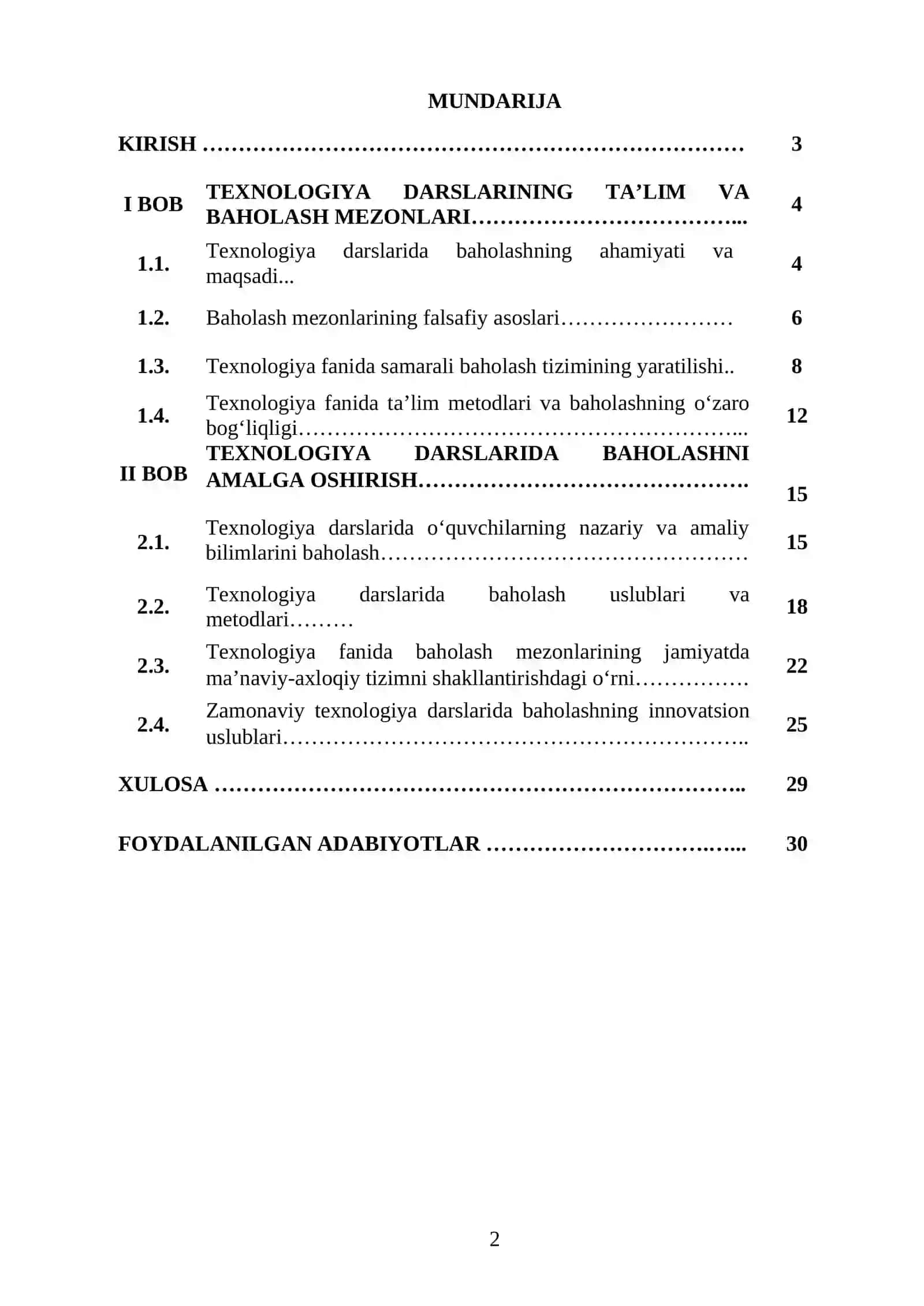 Texnologiya Darslarida Baholash Mezonlari 2