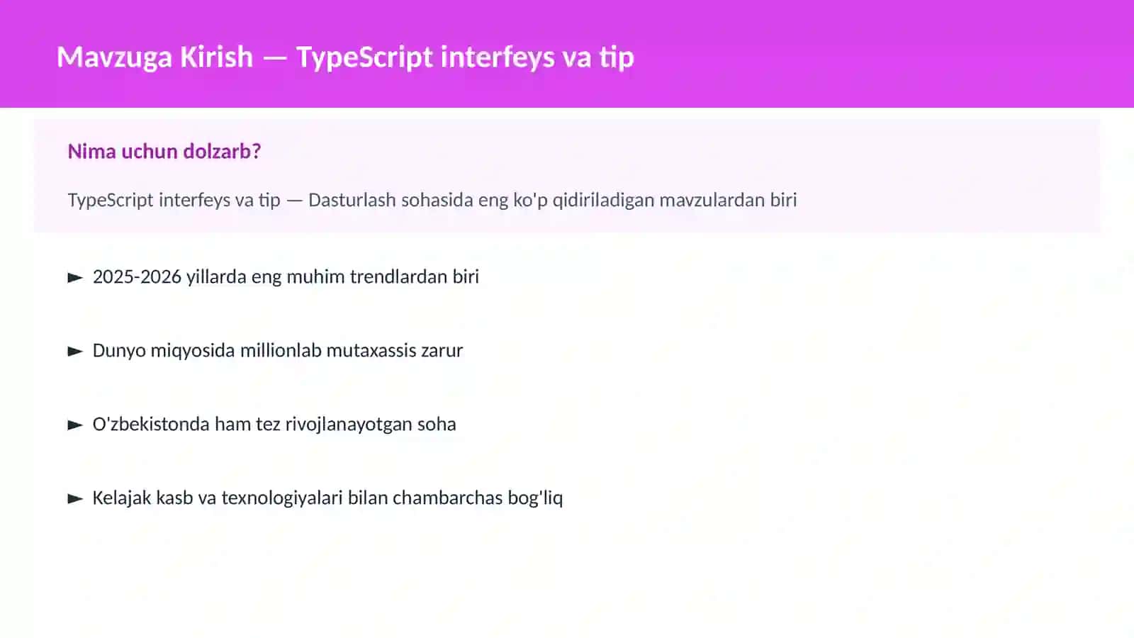 TypeScript interfeys va tip 2