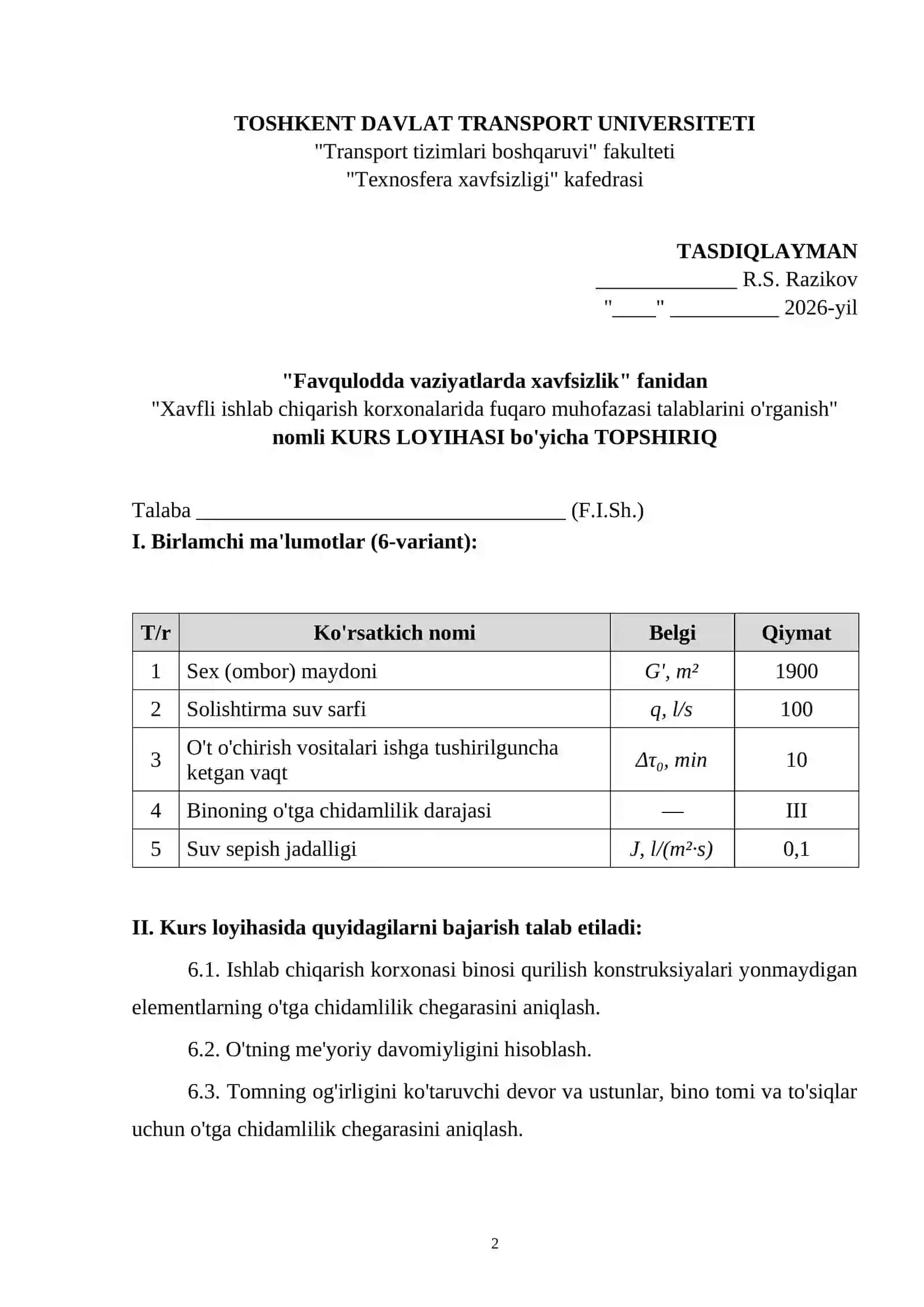 Xavfli ishlab chiqarish korxonalarida fuqaro muhofazasi talablarini o'rganish kurs loyiha 2