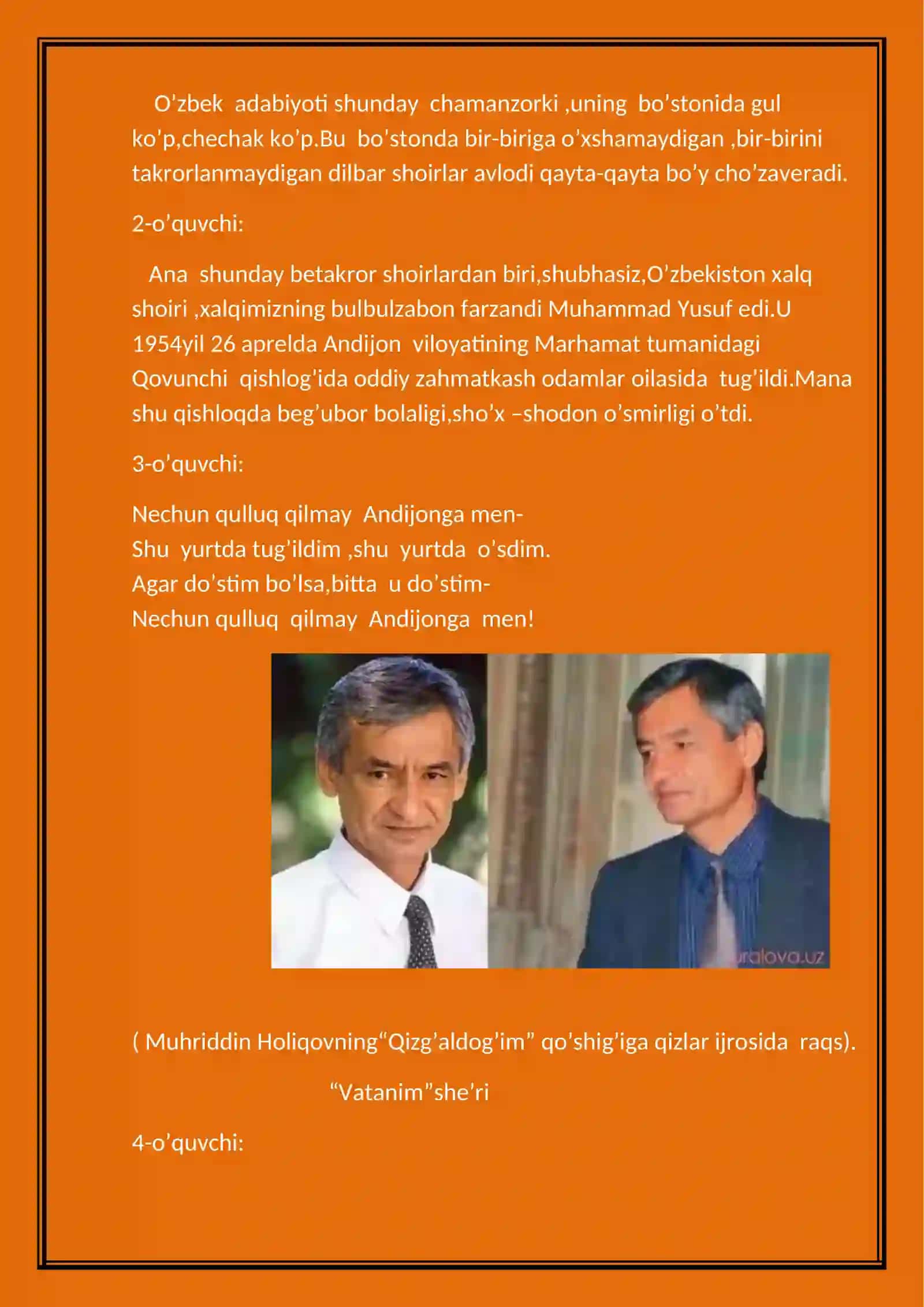 Muhammad Yusuf tavalludiga bag’ishlangan tadbir ssenariysi 2