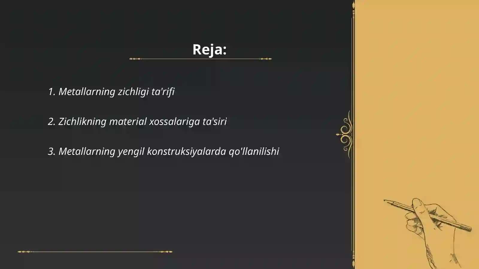 Metallarning zichligi va ularning yengil konstruksiyalarda ishlatilishi 2