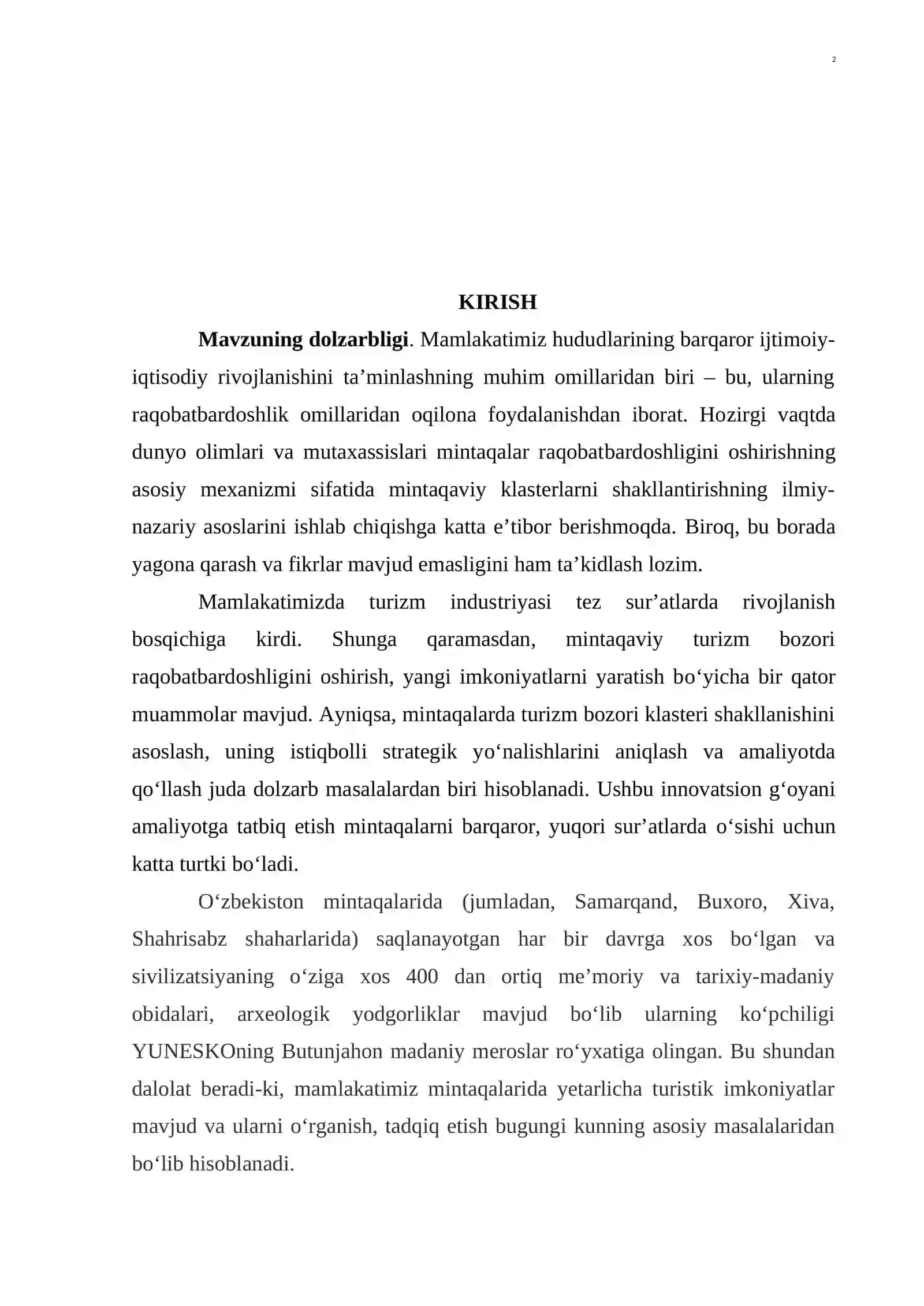 MINTAQAVIY TURIZMNI KONSEPTUAL ASOSLARI VA RIVOJLANTIRISH IMKONIYATLARI 2