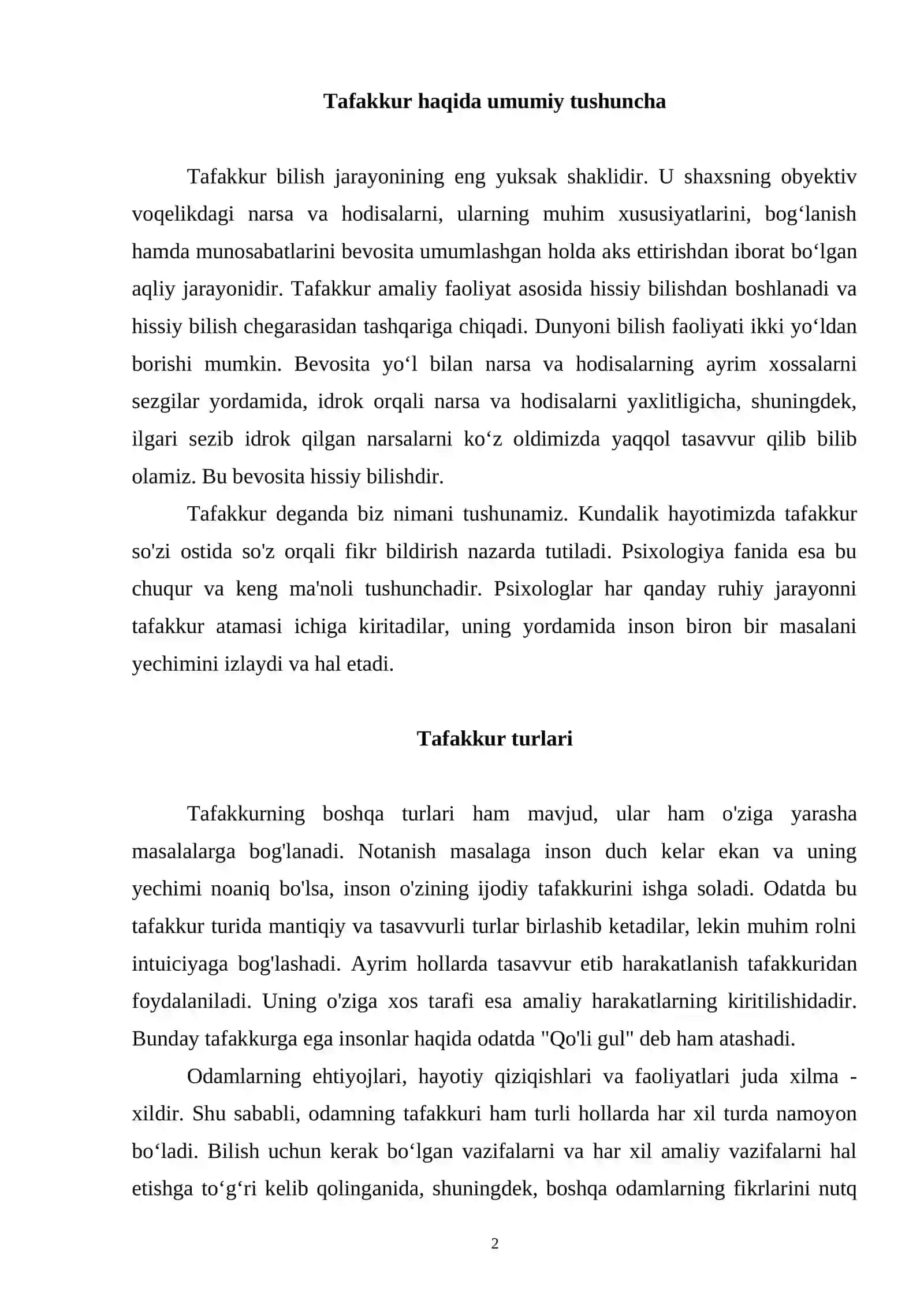 Tafakkur muammolari va ularning tahlili 2