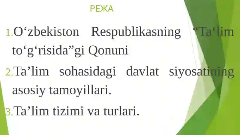 O'ZBEKISTON RESPUBLIKASI TA’LIM TIZIMI RIVOJLANTIRISHNING KONTSEPTUAL ASOSLARI 2