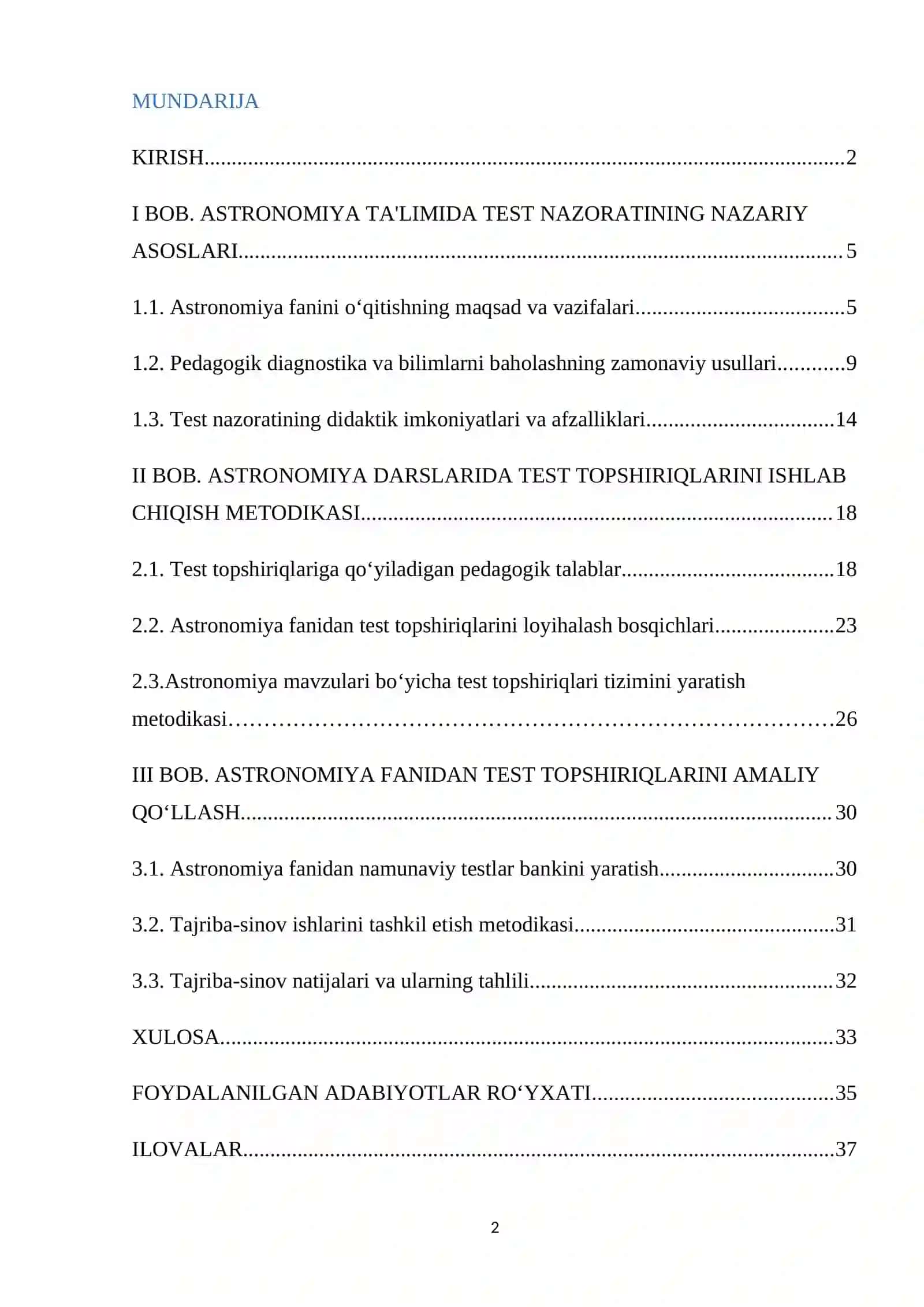 Astronomiya darslarida test topshiriqlarini ishlab chiqish metodikasi 2