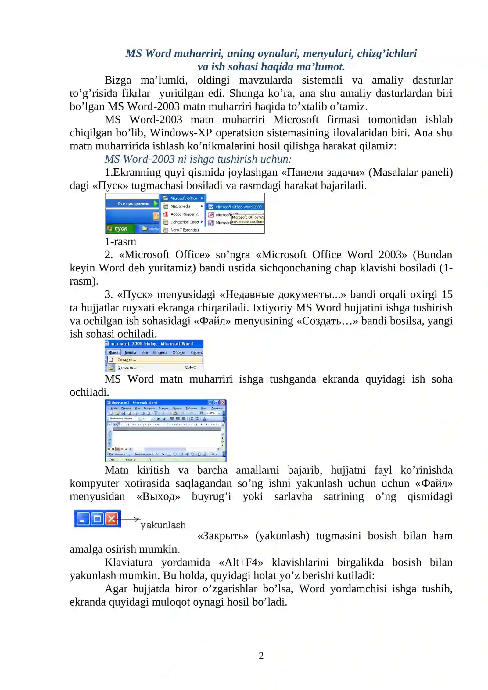 MS Word-2003 matn muharriri 2