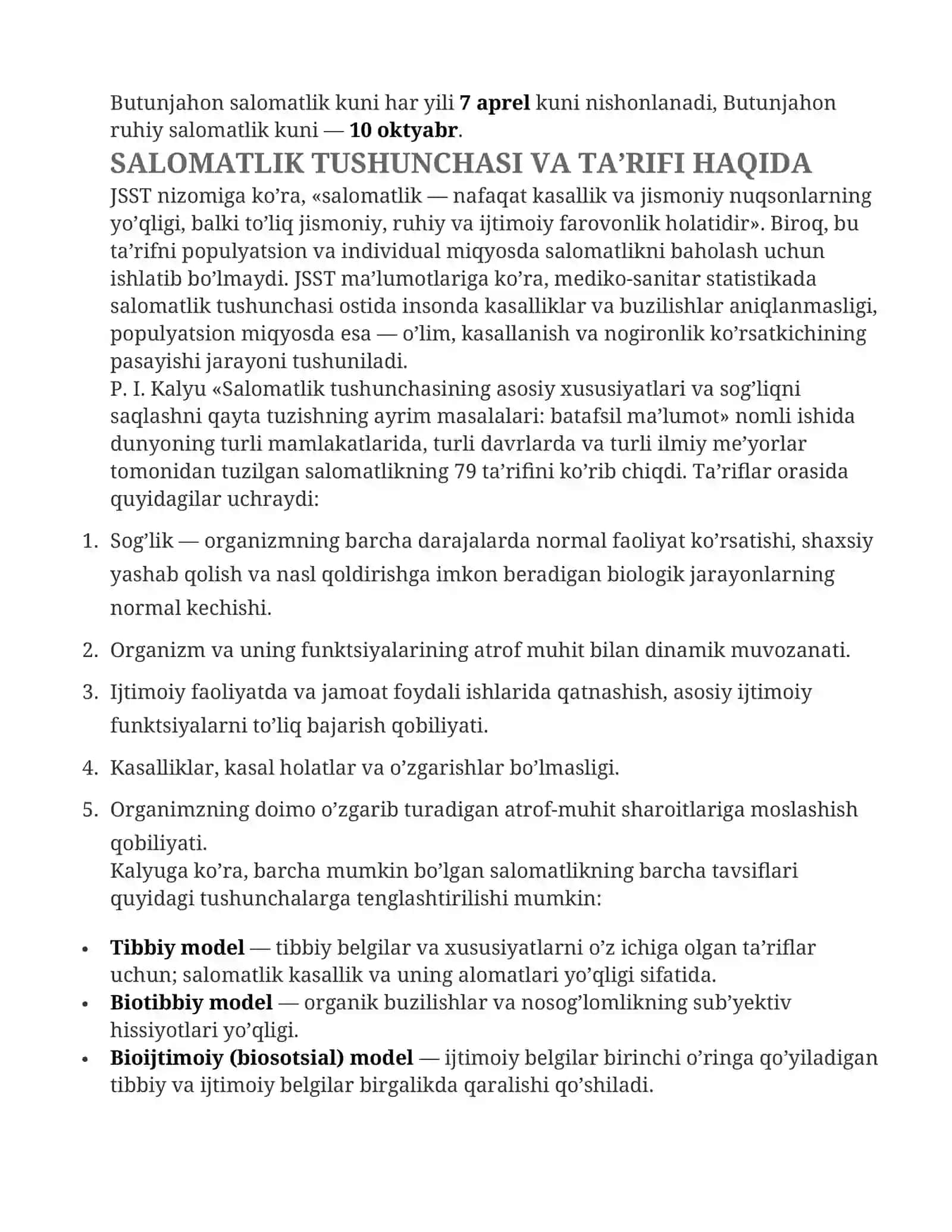 SALOMATLIK HAQIDA TUSHUNCHA, DARAJASINI ANIQLASH, MEZONLARI, RITMI, TO’LIQ MA’LUMOT 2