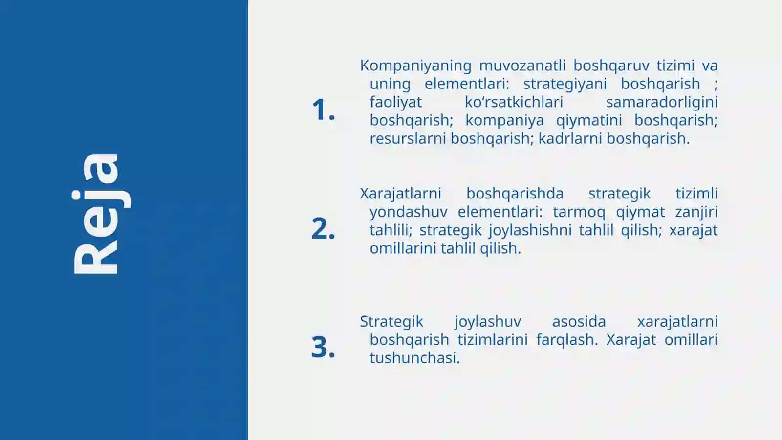Kompaniyani muvozanatli boshqarish tizimida xarajatlarni strategik boshqaruv hisobi 2