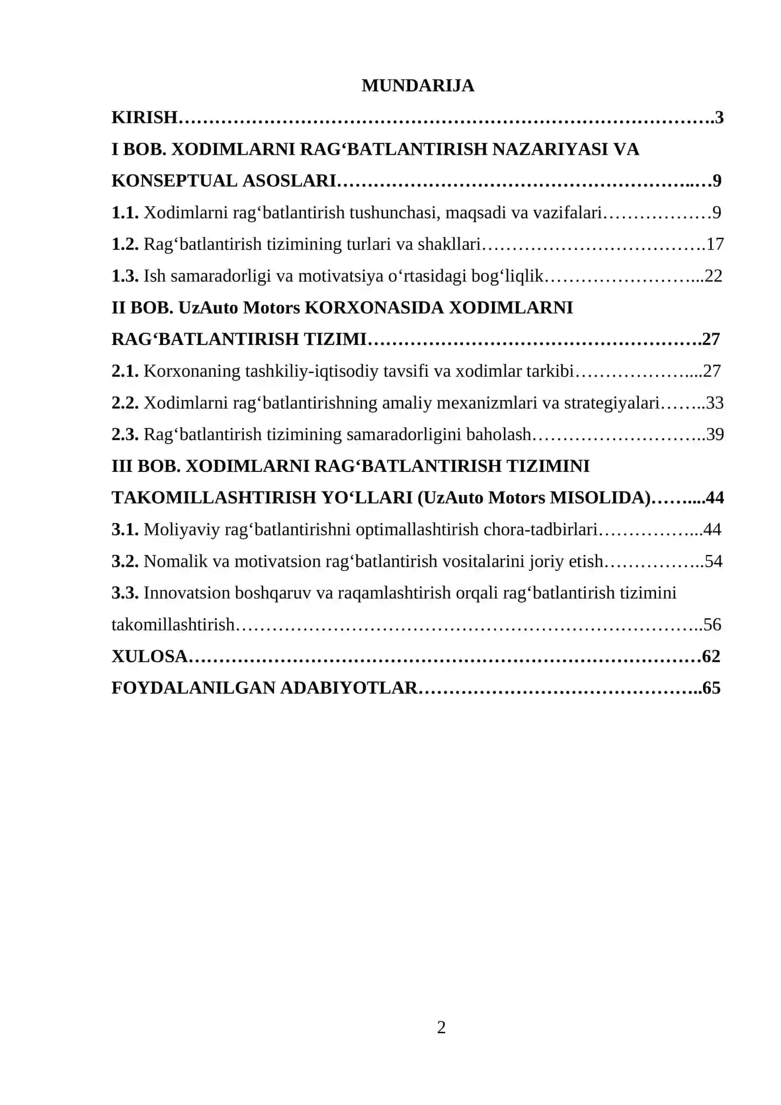 Korxonada xodimlarni rag'batlantirish tizimini shakllantirish ( UzAuto Motors korxonasi misolida ) 2