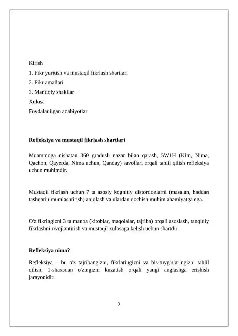 Tafakkur va mustaqil fikrlash shart-sharoitlari 2
