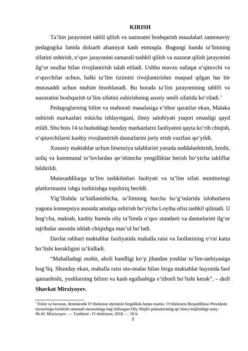 O'qitishni tahlil qilish va ta'lim nazoratini boshqarish 2
