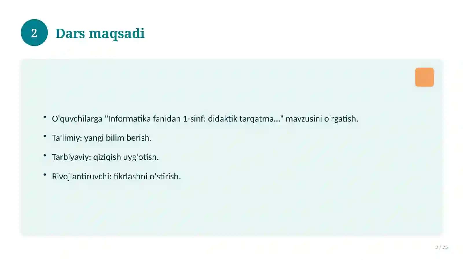 Informatika fanidan 1-sinf: didaktik tarqatma materiallar 2