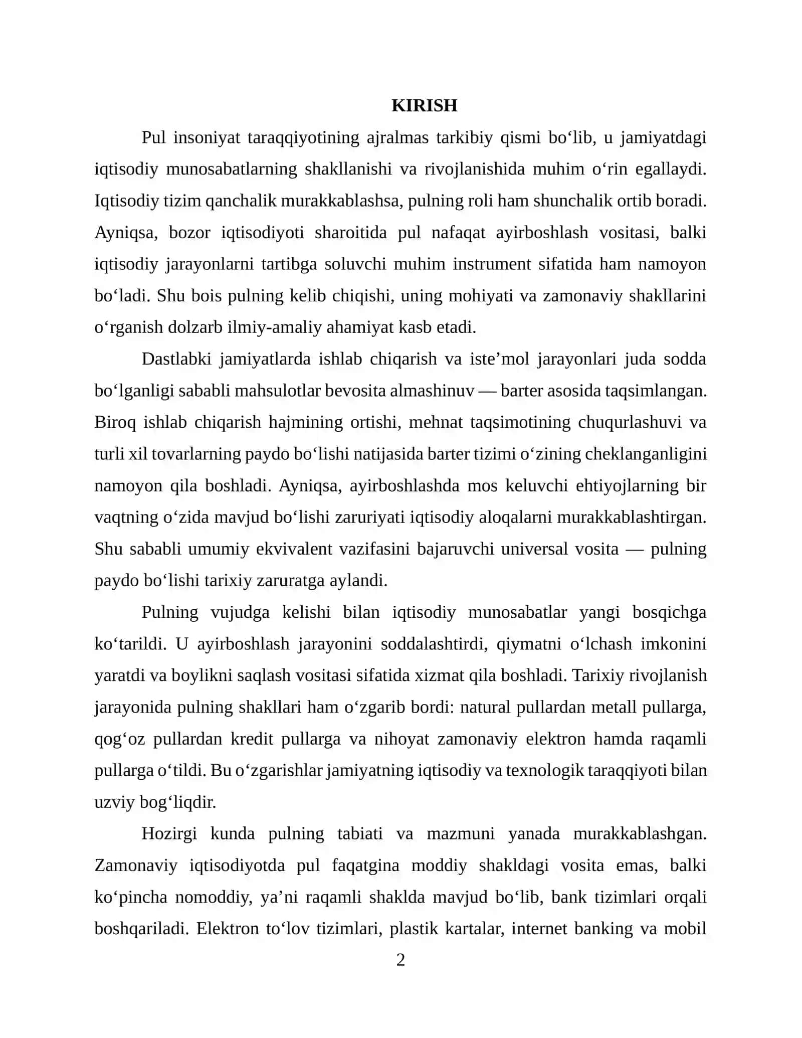 Pulning kelib chiqishi, mazmuni. Hozirgi zamon pulining tabiati va mazmuni 2
