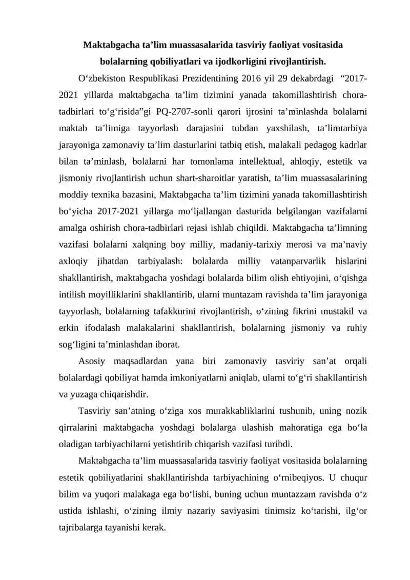 Maktabgacha yoshdagi bolalar bilan musiqiy faoliyat turlarining klassifikatsiyasi 2