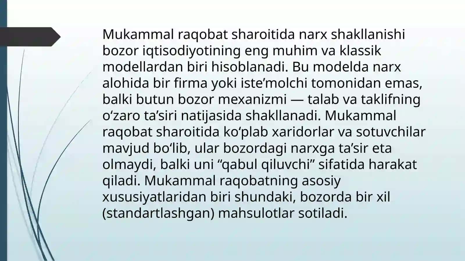 Mukammal raqobat sharoitida narx shakllanishi 2
