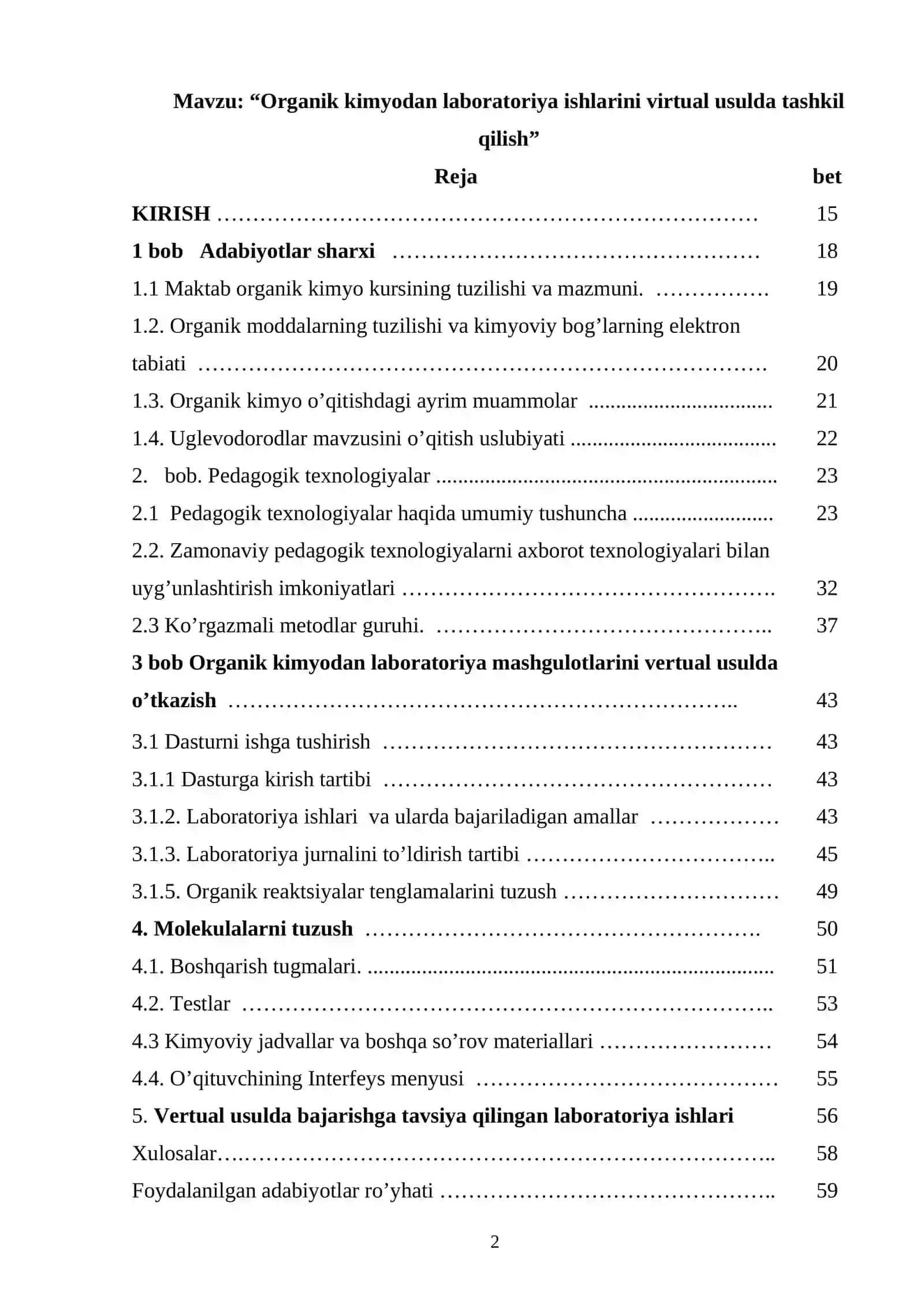 Organik kimyodan laboratoriya ishlarini virtual usulda tashkil qilish 2