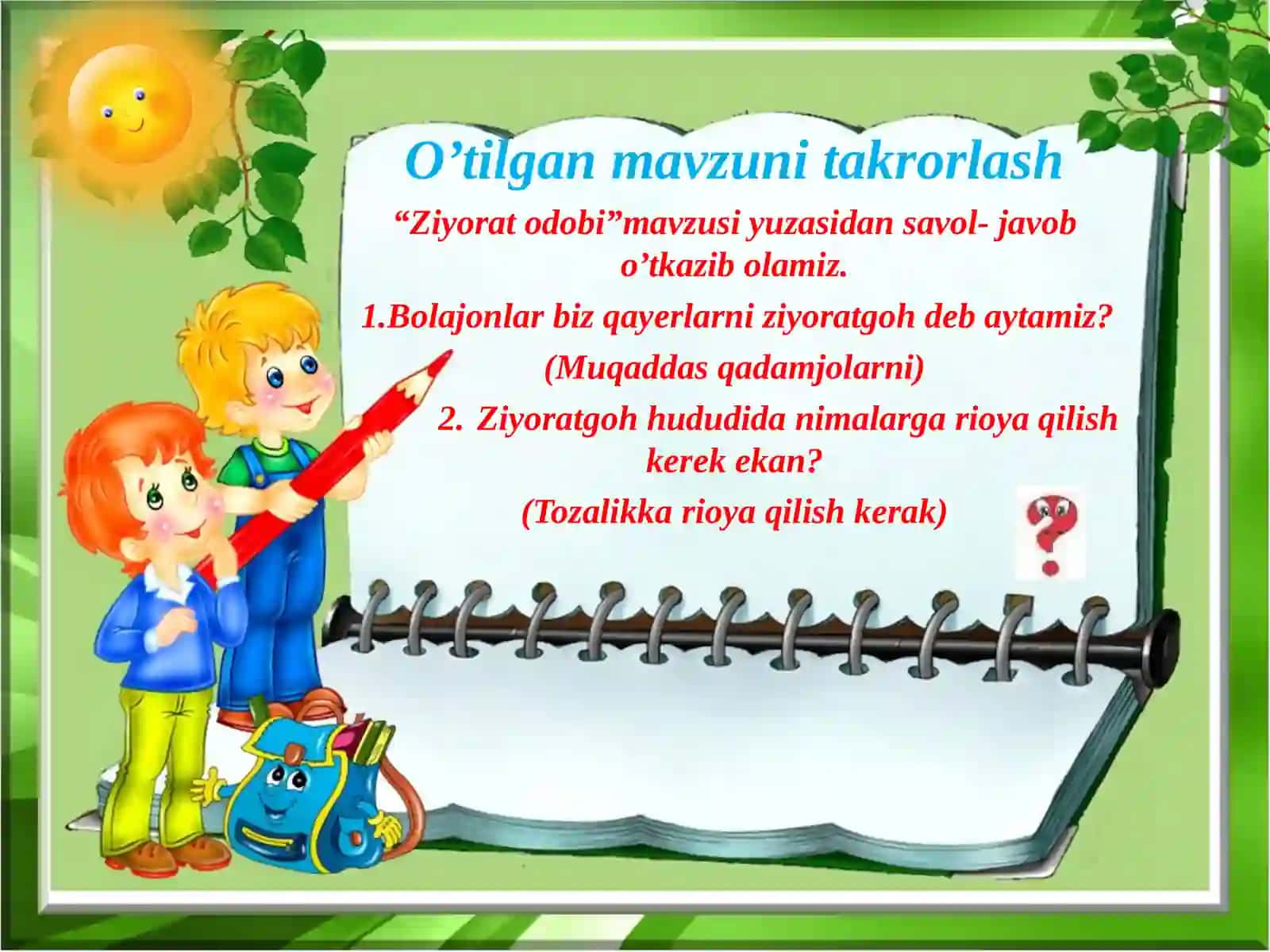 "Tabiat va biz" bo'limi yuzasidan "Tabiatni asrash va tabiat qo’yniga sayohat odobi" 2