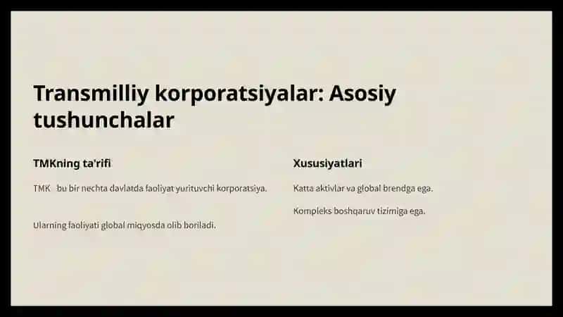 Transmilliy korporatsiyalarning jahon iqtisodiyotida o'rni 2