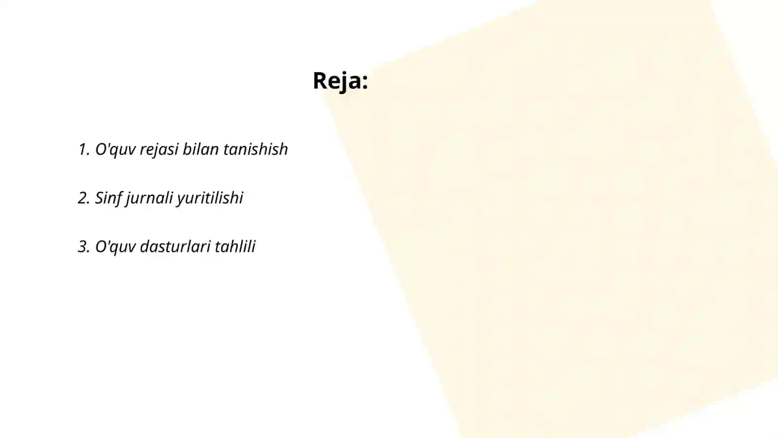 O'quv rejasi bilan tanishish 2