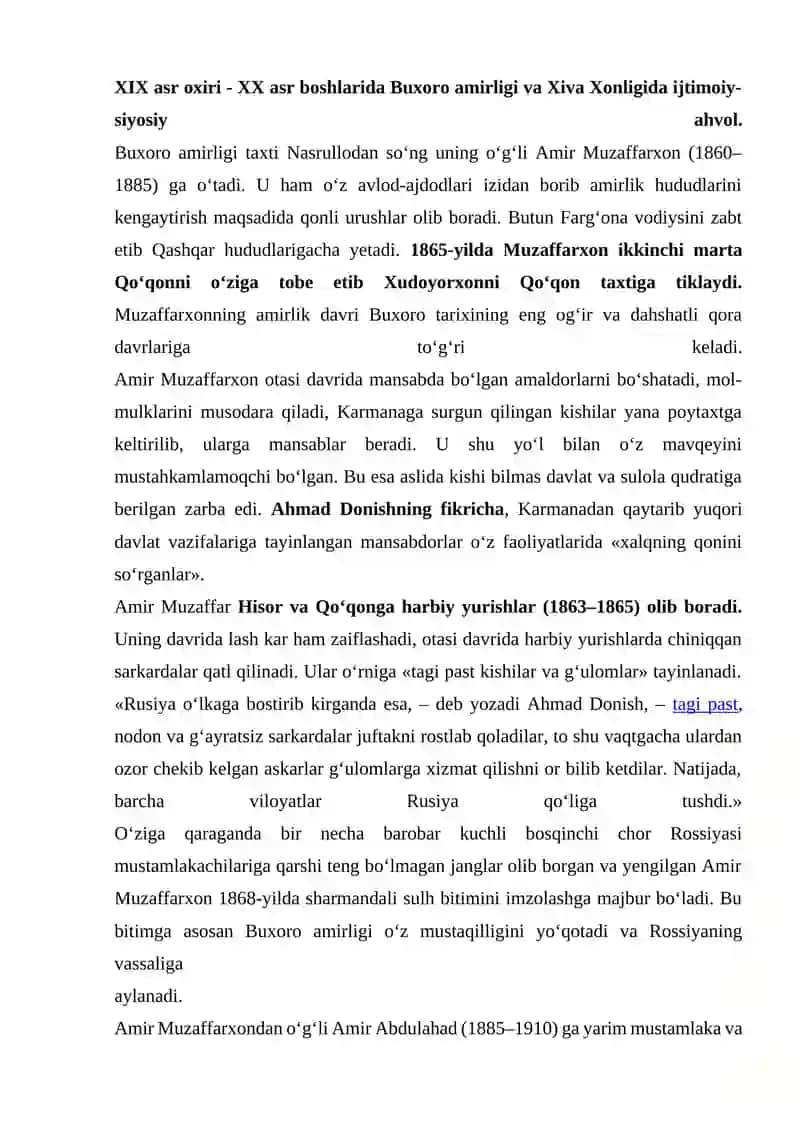 XIX ASR OXIRI XX ASR BOSHLARIDA BUXORO AMIRLIGI 2