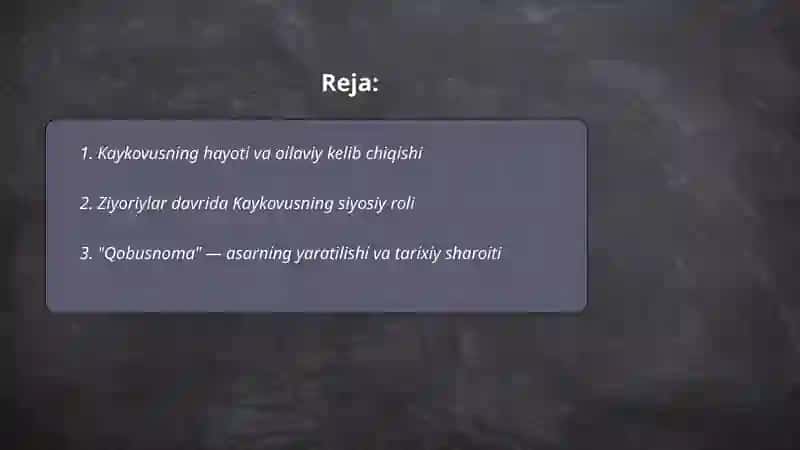 Sharq mutafakkiri Kaykovus haqida taqdimot 2