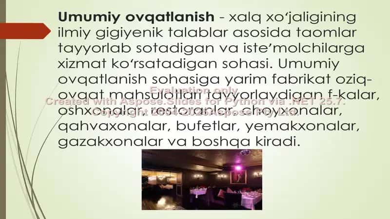 Umumiy ovqatlanish korxonalari va ularning tasniflanishi 2