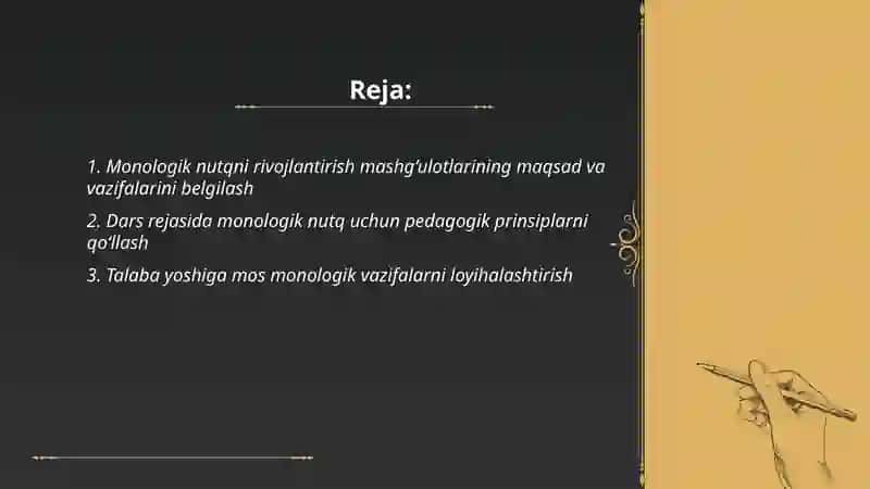 Monologik nutqni rivojlantrish bo‘yicha mashg‘ulotlarni loyihalashtirish 2