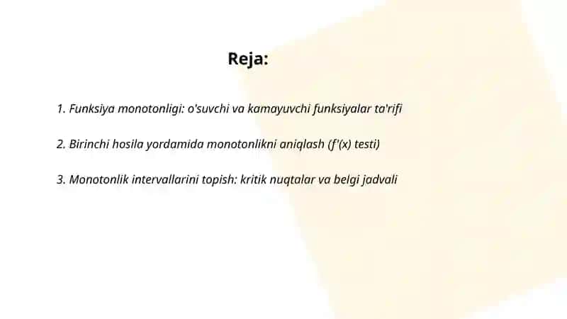 Funksiya monotonligi, qavariqlik va botiqlik oraliqlari 2