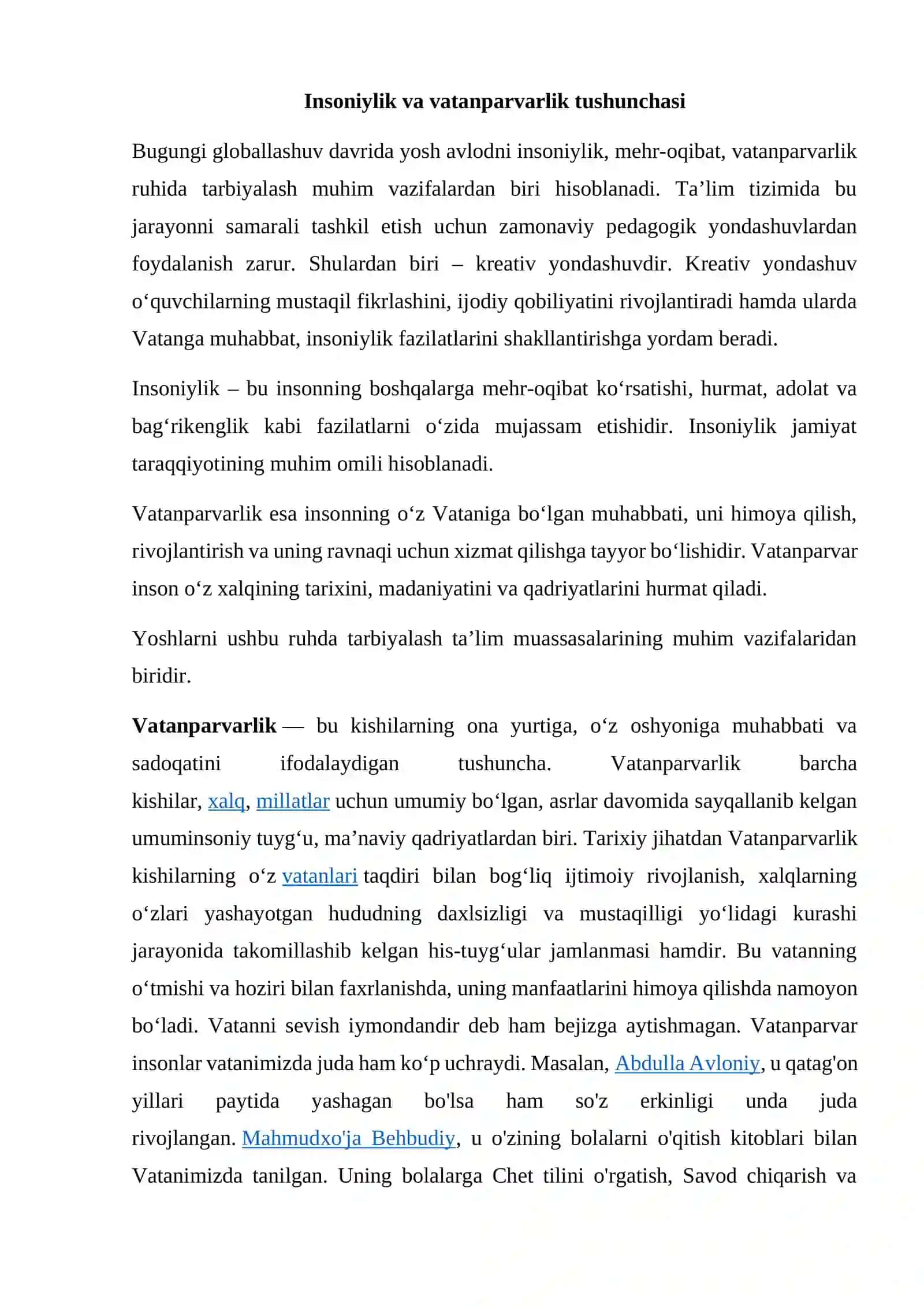 Insoniylik, vatanparvarlik ruhida tarbiyalashda kreativ yondashuv 2