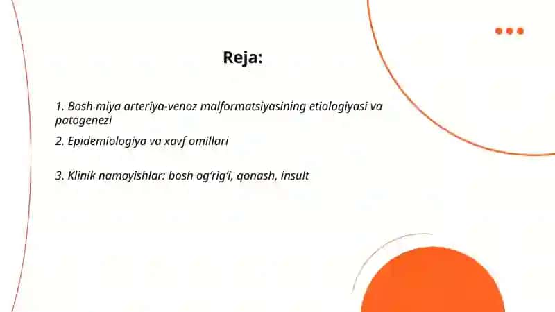 Bosh miya qon tomirlari arteriya venoz malfarmatsiyasi 2