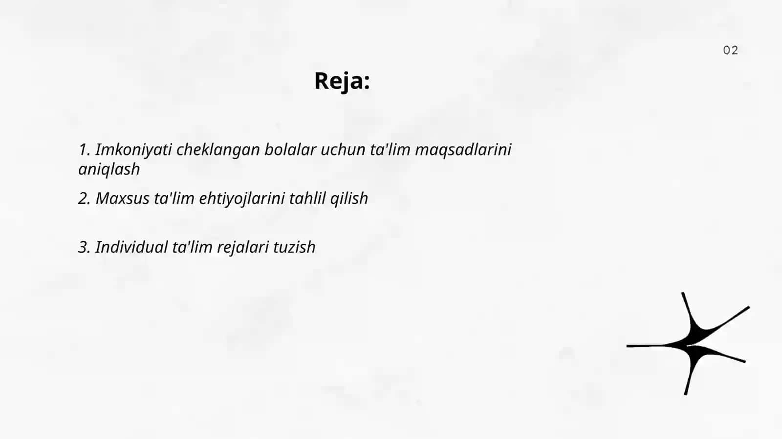 Imkoniyati cheklangan bolalarni oʻqitishda ta'lim maqsadlarini belgilashning ahamiyati Imkoniyati cheklangan bolalarni oʻqitishda ta'lim maqsadlarini loyihalash 2