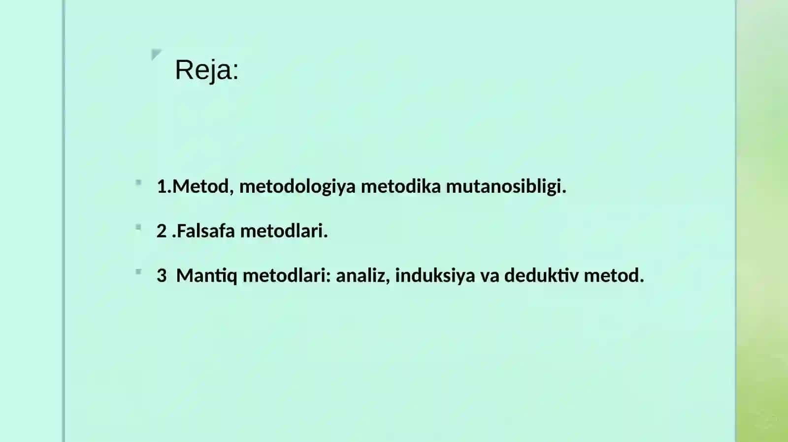 Metodologiya va falsafa metodologiyasi 2