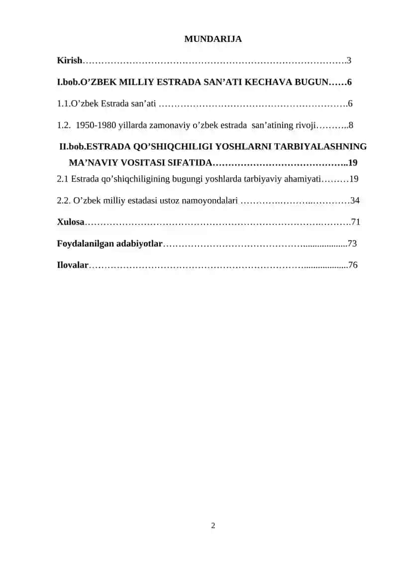 Vokal san’ati (an’anaviy xonandalik) yo’nalishi bo’yicha bakalavr akademik darajasini olish uchun 2