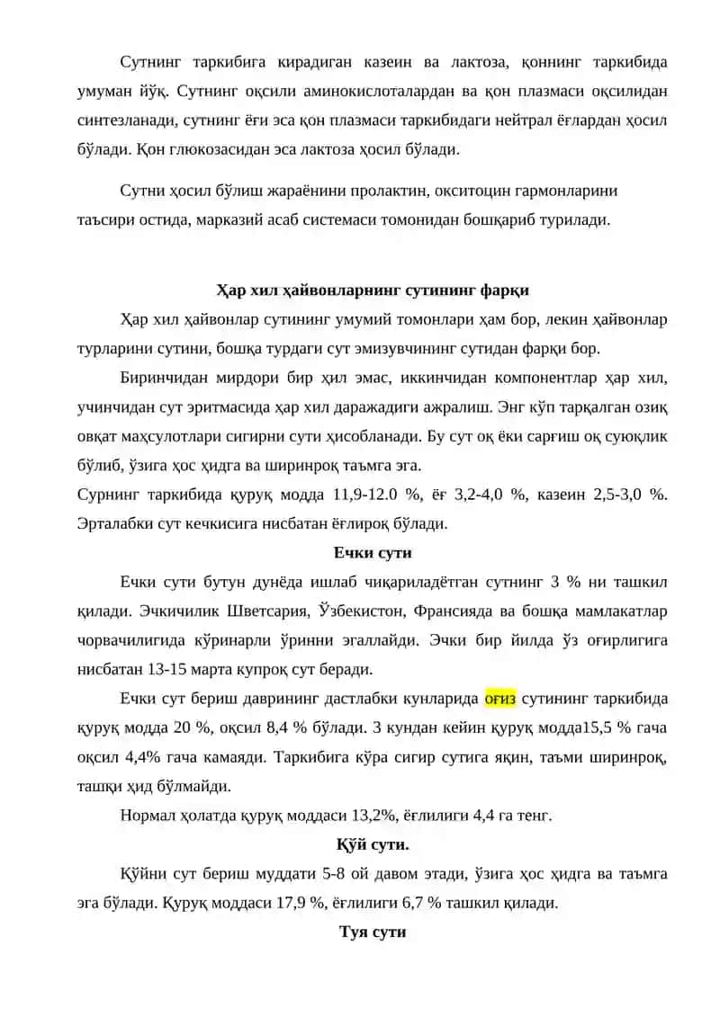 Sutning Kimyoiviy Tarkibi va Komponentlari To'g'risida Tushuncha 2