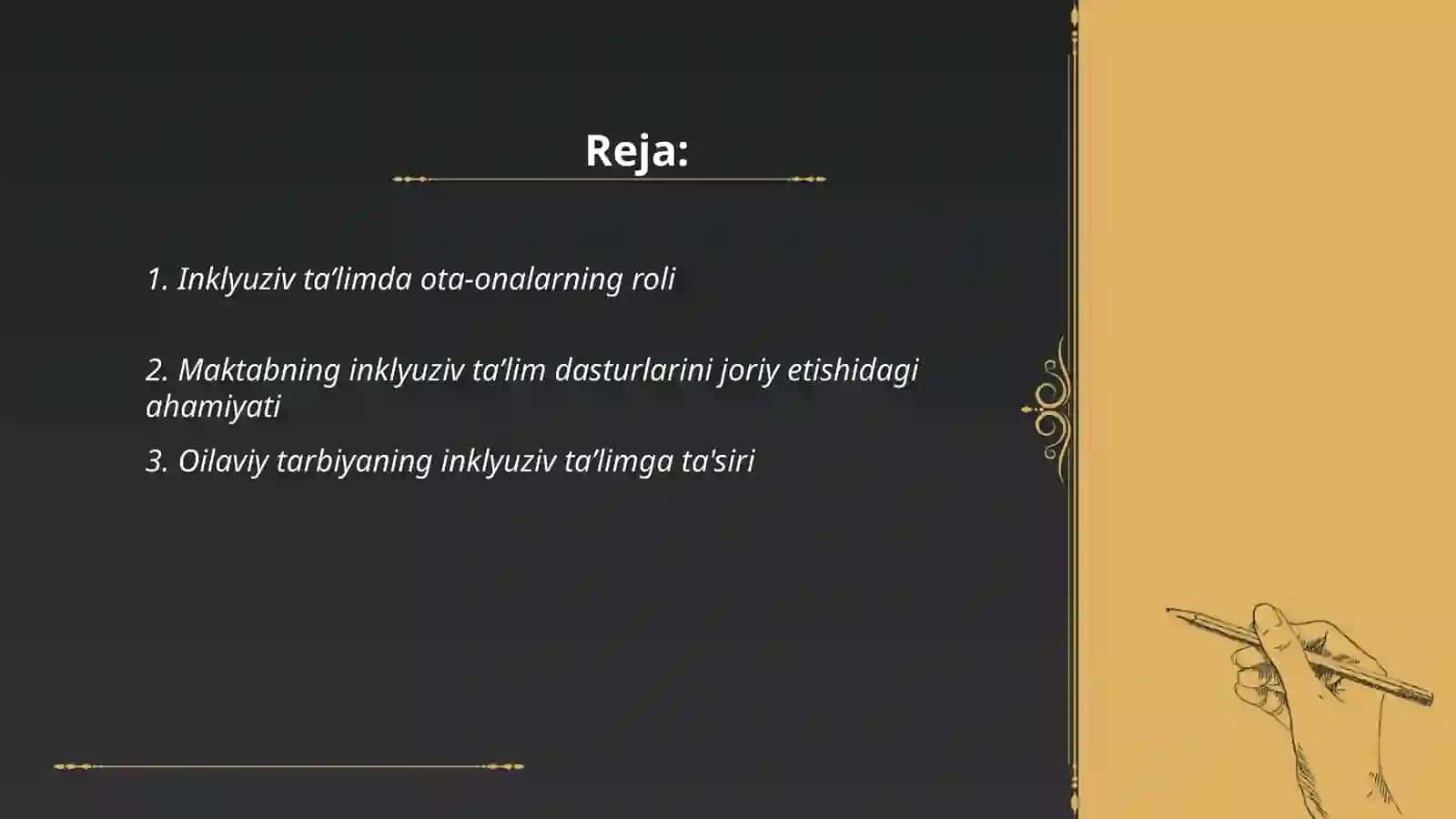 Alohida yordamga muhtoj bolani umum talim maktabi yoki maktabgacha tashkilotda inklyuzif talim sharoitida ōqishga moslashishida oila va maktabning ōrni Abduhakimov jasur 2