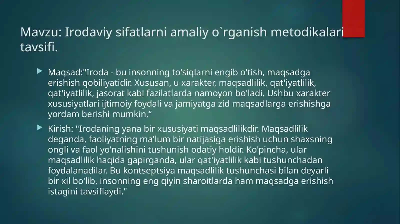 Irodaviy sifatlarni amaliy o`rganish metodikalari tavsifi 2