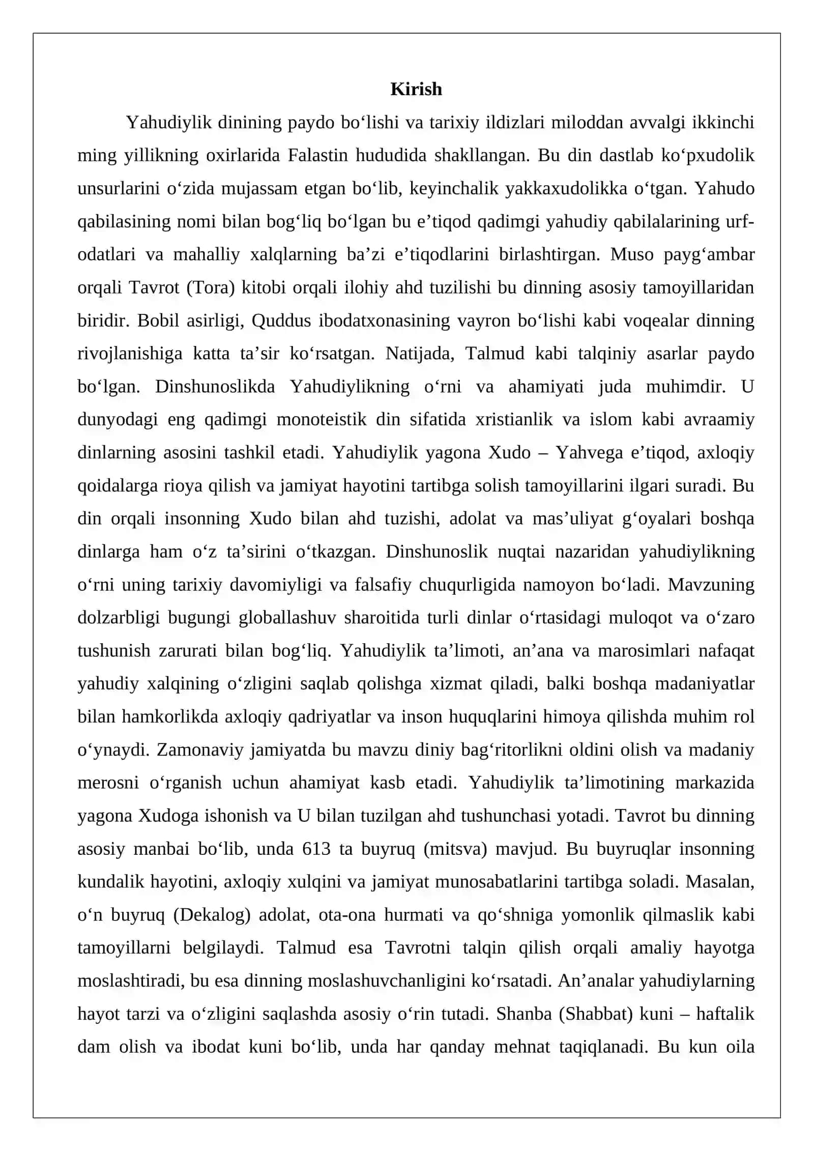 Yahudiylik ta’limoti, an’ana va marosimlari 2