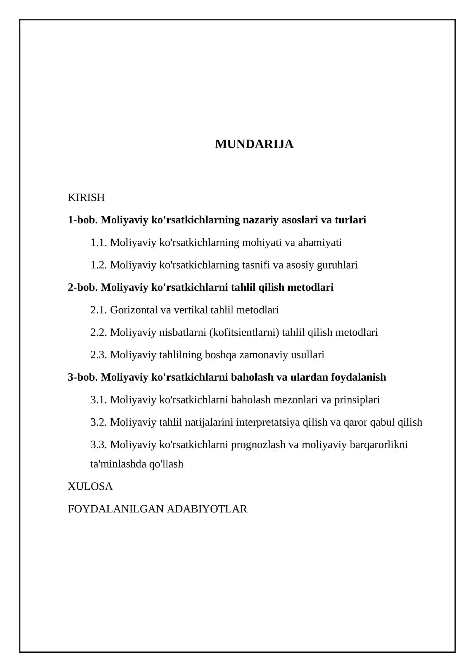 Moliyaviy ko'rsatkichlarni tahlil qilish va ularni baholash metodlari 2