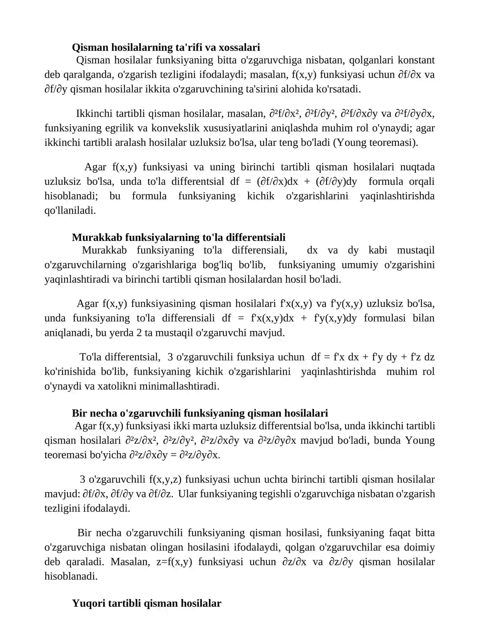 Aralash qisman hosilalarning tengligi 2
